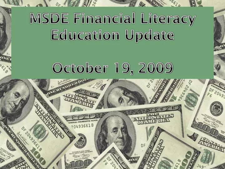 msde financial literacy education update october 19 2009