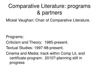 Comparative Literature: programs &amp; partners