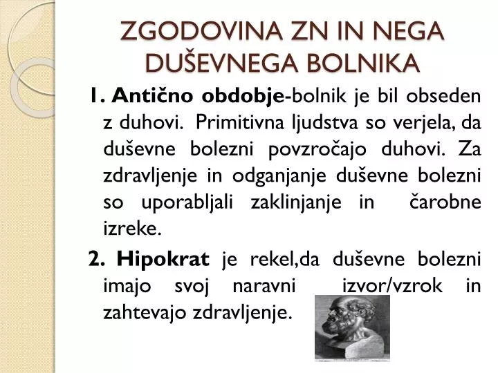 zgodovina zn in nega du evnega bolnika