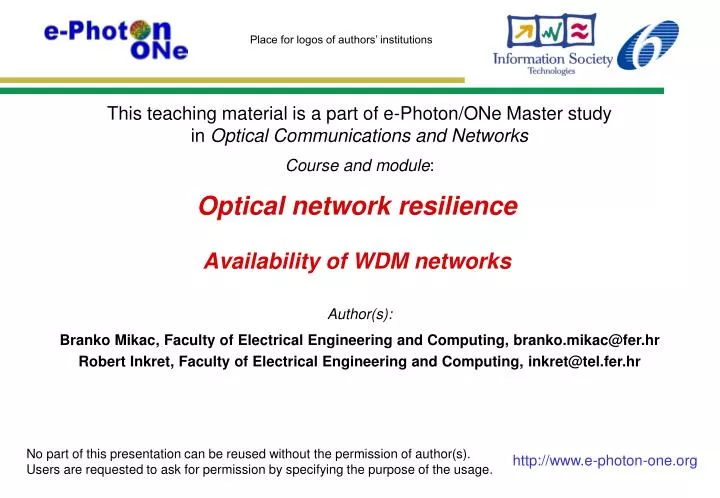optical network resilience availability of wdm networks