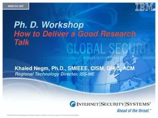 Ph. D. Workshop How to Deliver a Good Research Talk