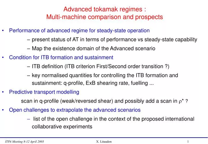 advanced tokamak regimes multi machine comparison and prospects