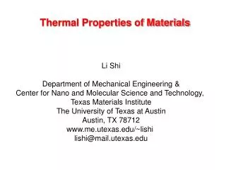 Thermal Properties of Materials