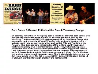 Barn Dance &amp; Dessert Potluck at the Swauk-Teanaway Grange