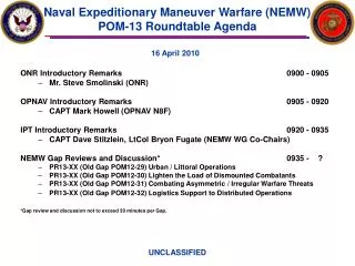 Naval Expeditionary Maneuver Warfare (NEMW) POM-13 Roundtable Agenda
