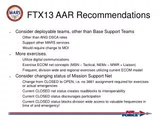 FTX13 AAR Recommendations