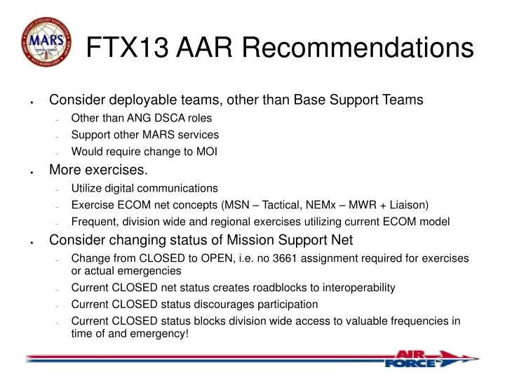 ftx13 aar recommendations