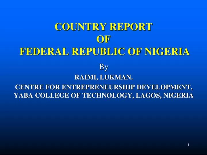 country report of federal republic of nigeria