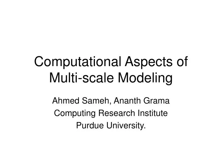 computational aspects of multi scale modeling