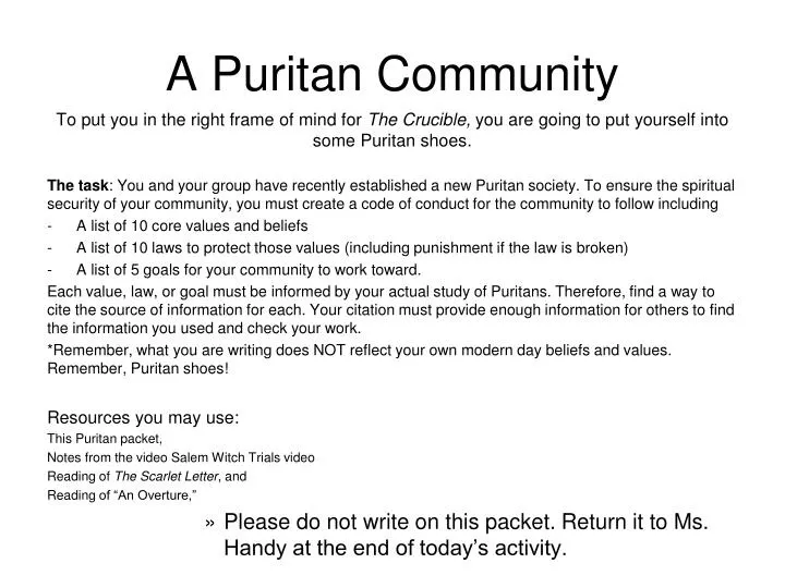 a puritan community