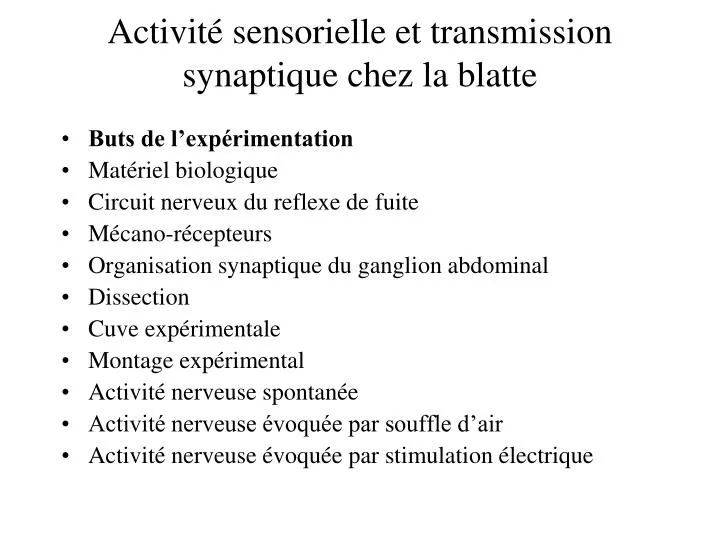 activit sensorielle et transmission synaptique chez la blatte