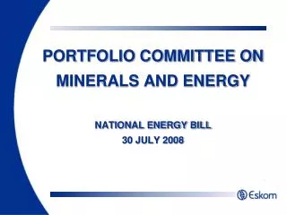 PORTFOLIO COMMITTEE ON MINERALS AND ENERGY NATIONAL ENERGY BILL 30 JULY 2008