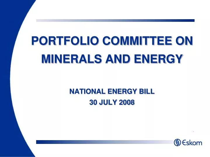 portfolio committee on minerals and energy national energy bill 30 july 2008