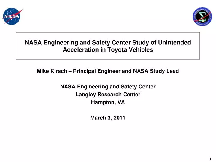 nasa engineering and safety center study of unintended acceleration in toyota vehicles
