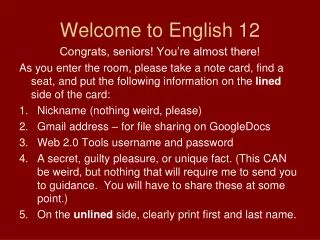 Welcome to English 12