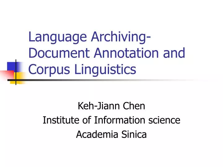 language archiving document annotation and corpus linguistics