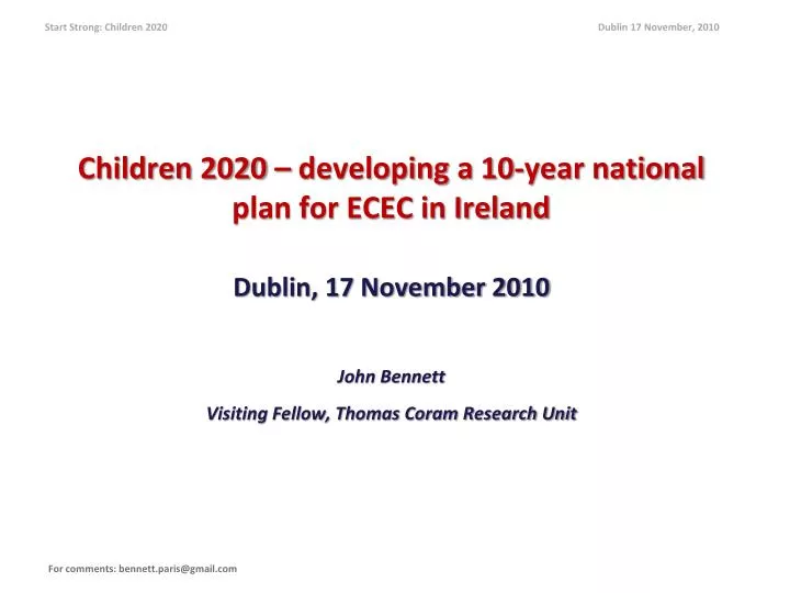 children 2020 developing a 10 year national plan for ecec in ireland