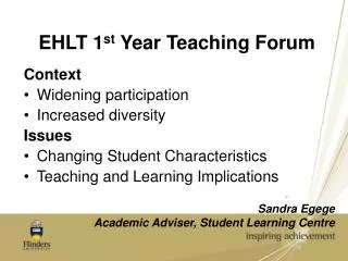 EHLT 1 st Year Teaching Forum