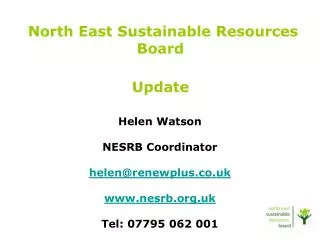 North East Sustainable Resources Board Update