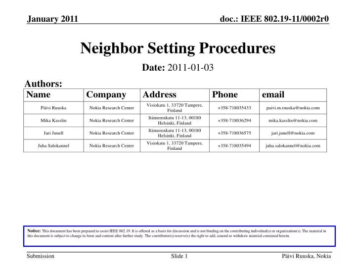 neighbor setting procedures