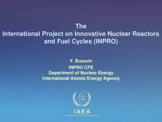 The International Project on Innovative Nuclear Reactors and Fuel Cycles (INPRO)