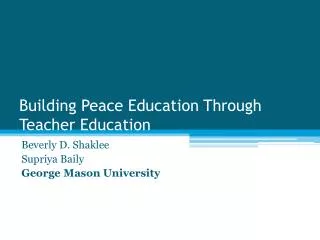 Building Peace Education Through Teacher Education