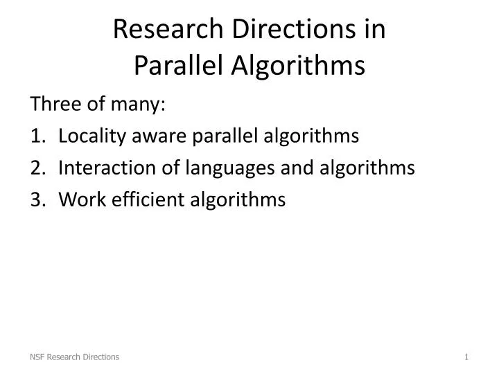research directions in parallel algorithms