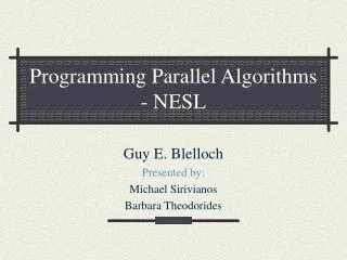 Programming Parallel Algorithms - NESL