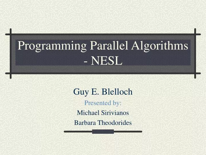 programming parallel algorithms nesl