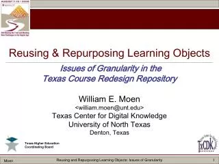 William E. Moen &lt;william.moen@unt&gt; Texas Center for Digital Knowledge