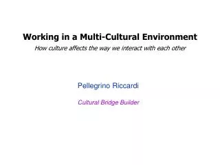 Working in a Multi-Cultural Environment How culture affects the way we interact with each other