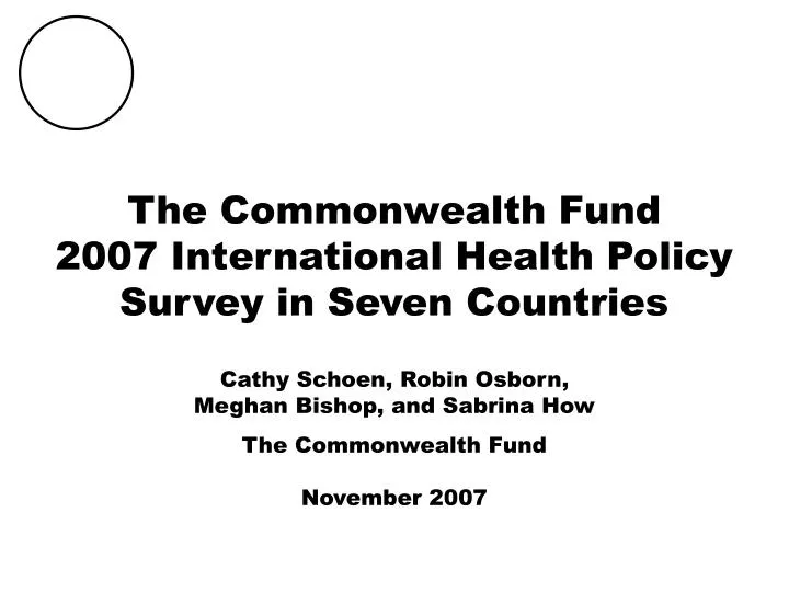 the commonwealth fund 2007 international health policy survey in seven countries