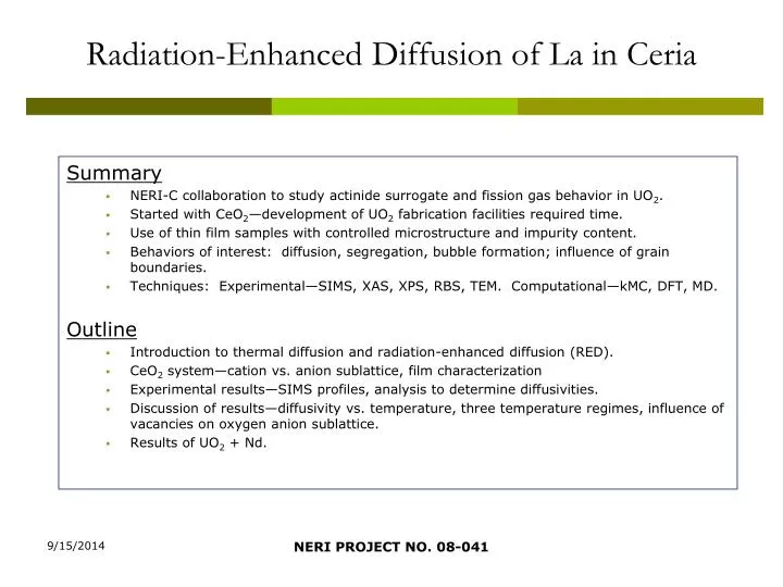 radiation enhanced diffusion of la in ceria