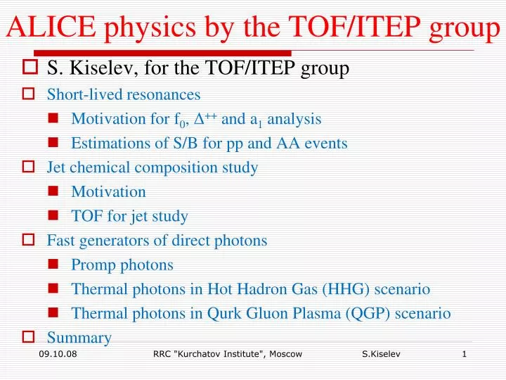 alice physics by the tof itep group