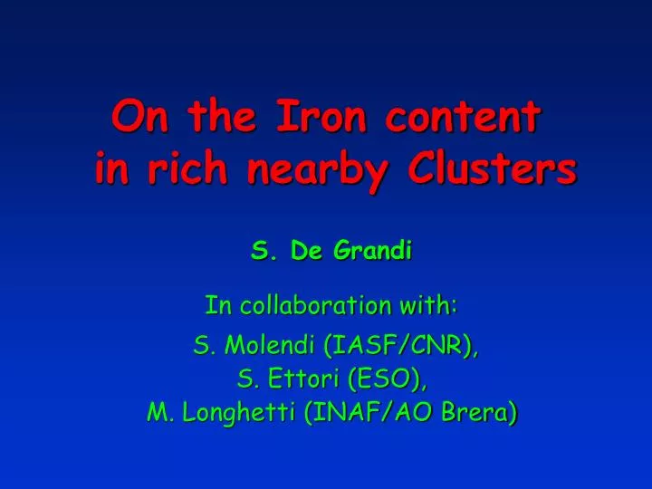 on the iron content in rich nearby clusters