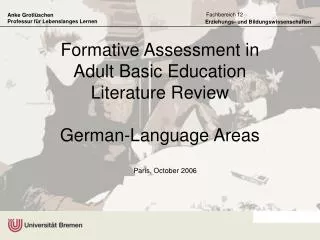 Formative Assessment in Adult Basic Education Literature Review German-Language Areas