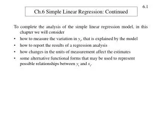 Ch.6 Simple Linear Regression: Continued