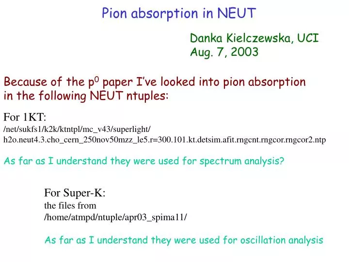 pion absorption in neut