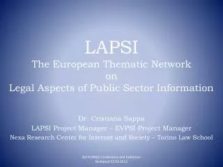 LAPSI The European Thematic Network on Legal Aspects of Public Sector Information
