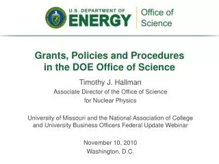 Grants, Policies and Procedures in the DOE Office of Science