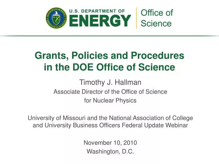 grants policies and procedures in the doe office of science