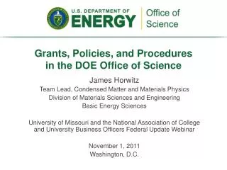 Grants, Policies, and Procedures in the DOE Office of Science