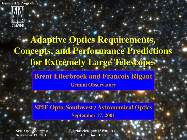 adaptive optics requirements concepts and performance predictions for extremely large telescopes
