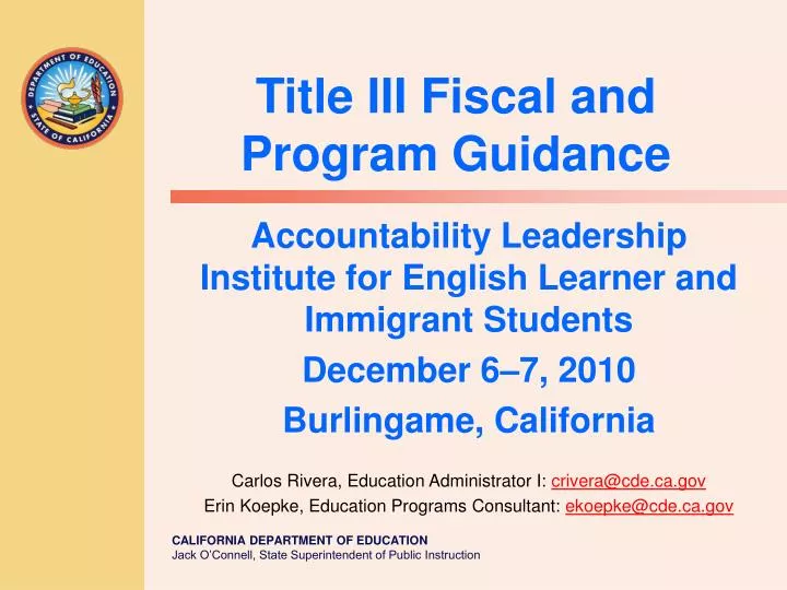 title iii fiscal and program guidance