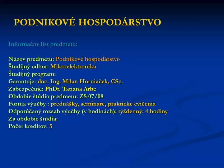 podnikov hospod rstvo