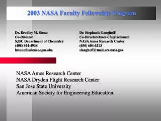 2003 NASA Faculty Fellowship Program