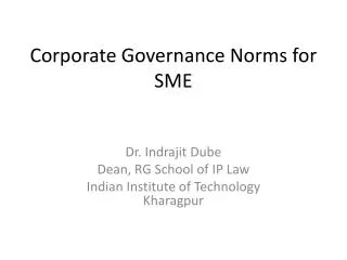 Corporate Governance Norms for SME