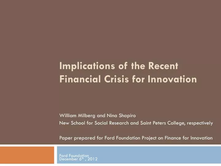 implications of the recent financial crisis for innovation