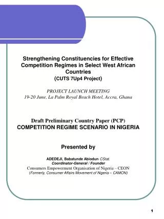 Strengthening Constituencies for Effective Competition Regimes in Select West African Countries