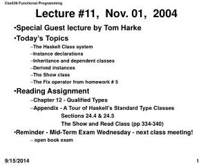 Lecture #11, Nov. 01, 2004
